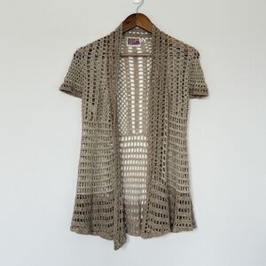 Anthropologie Rosie Neira Calado Open Front Hand Knit Crochet Cardigan Sz M Boho